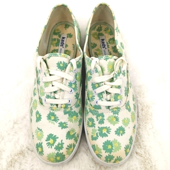 Keds Original Women's 8.5 White Green Floral Flats - Picture 8 of 15